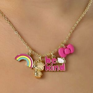 Hello Kitty Gold Toned 16" Be Kind Rainbow Charm Necklace Made By Sanrio NWTS